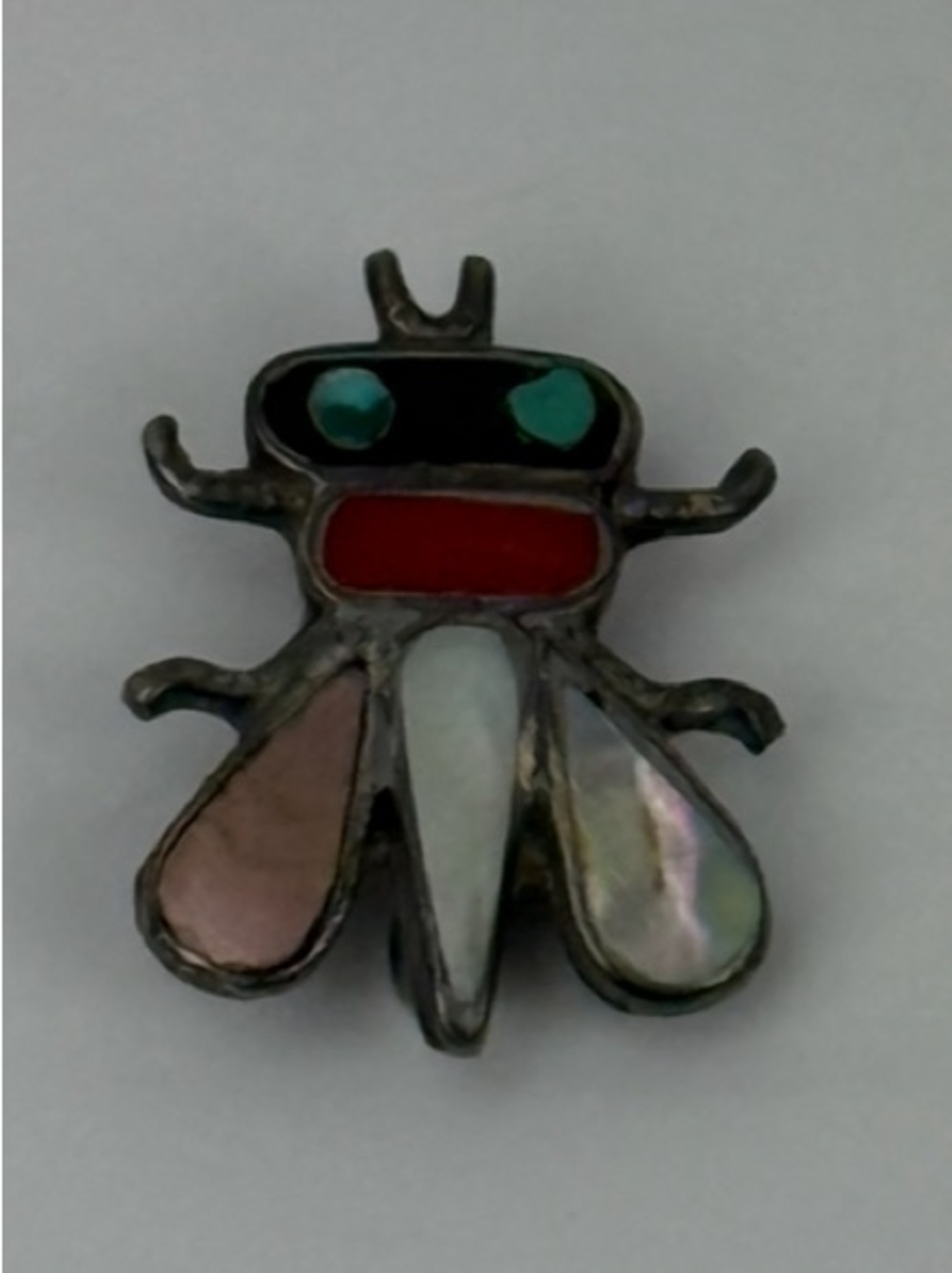 Multicolor Insect Brooch with Mother-of-Pearl and Red Accent